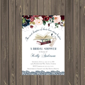 Book Themed Bridal Shower Invitation, Library Shower Invitation, Book Lover Invitation, Navy & Burgundy Book Shower, Printable or Printed