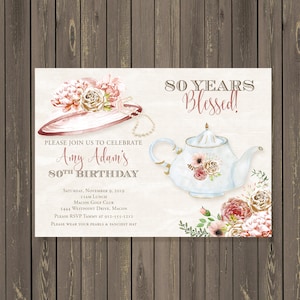 Tea Party Birthday Invitation, Fancy Hat Fascinator Adult Tea Party Invitation, Birthday Brunch Invitation, Printable or Printed