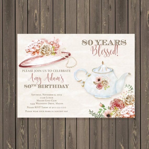 Tea Party Birthday Invitation, Fancy Hat Fascinator Adult Tea Party Invitation, Birthday Brunch Invitation, Printable or Printed Il_570xn