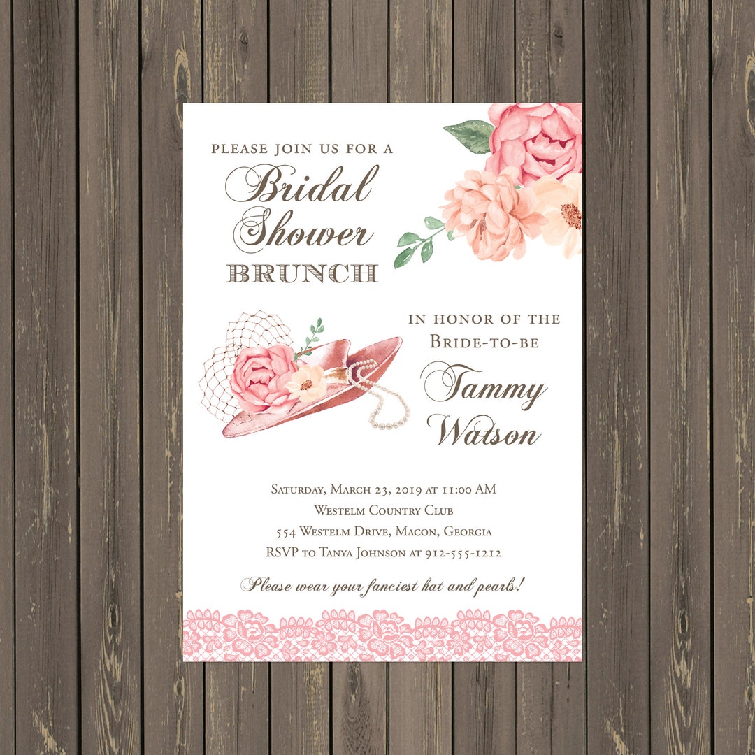 Fancy Hat Fascinator Bridal Brunch Invitation, Roses Bridal Shower