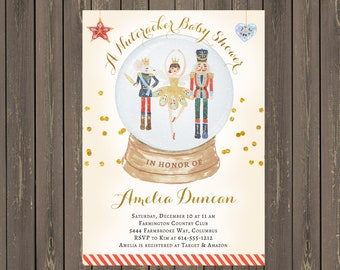 Nutcracker Snow Globe Baby Shower Invitation (Printable or Printed)