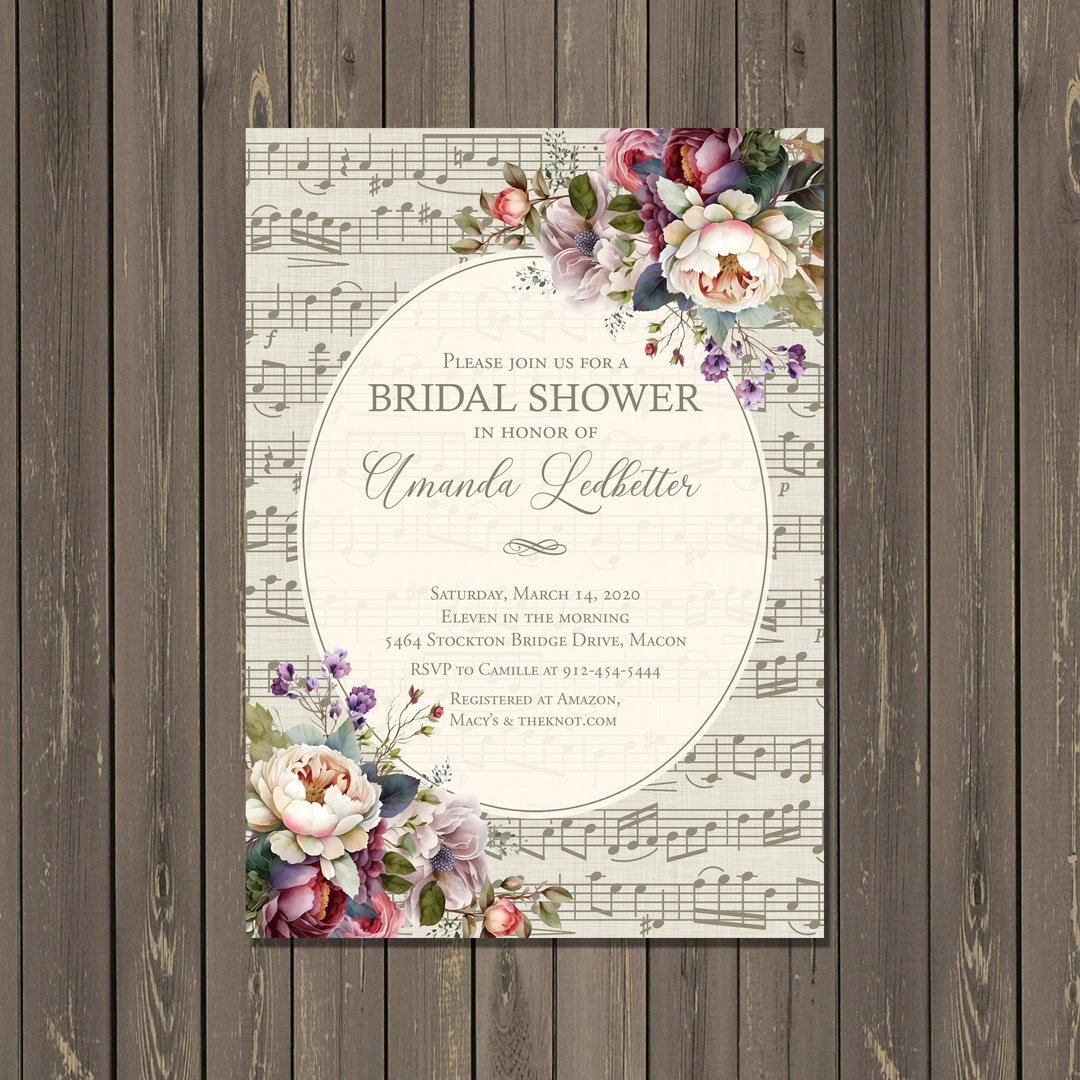 Music Bridal Shower Invitation, Sheet Music Shower Invitation, Music