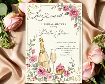 Love is Sweet Bridal Shower Invitation: Champagne & Cupcake (Printable or Printed)