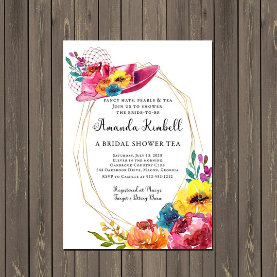 Fancy Hat Bridal Shower Invitation, Fascinator Bridal Tea Invitations