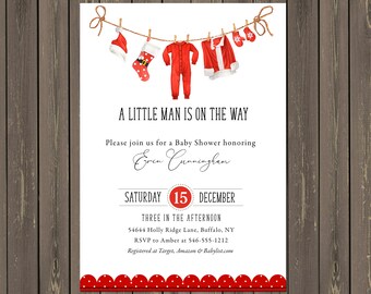 Santa Clothesline Baby Shower Invitation, Christmas Theme (Printable or Printed)