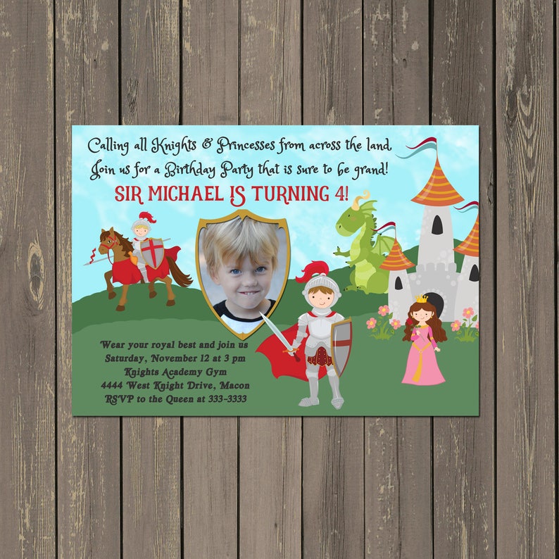 Printable or Printed Dragon Birthday Party Invitation Knight Birthday Invitation Royal Birthday Party Princess Invitation