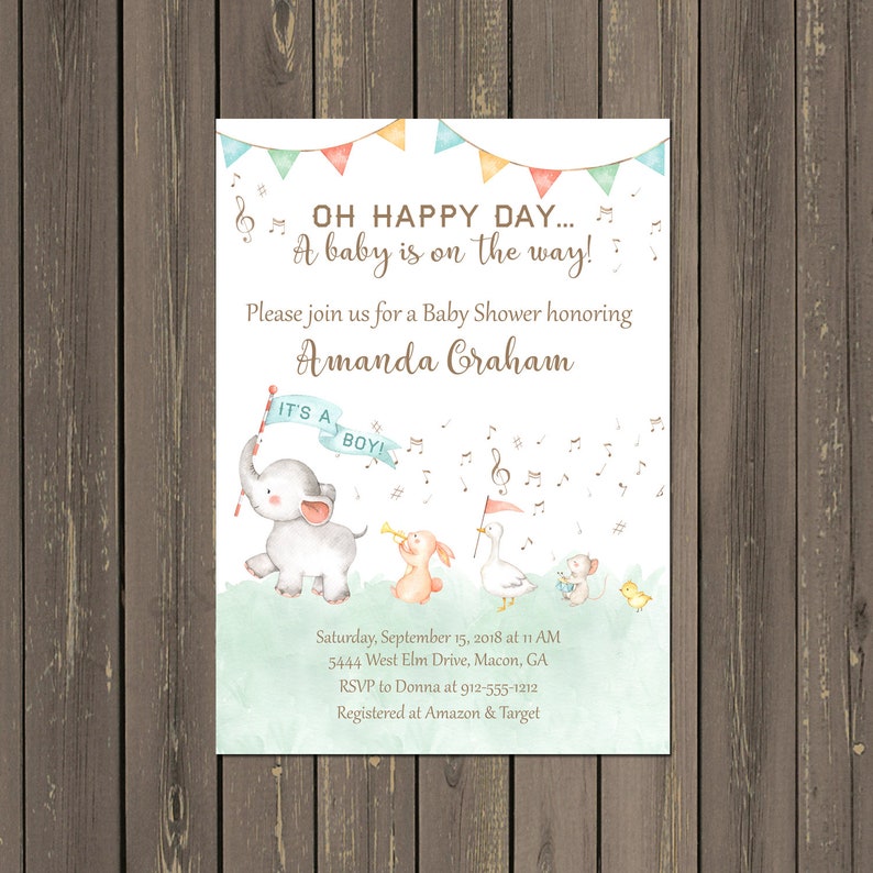 Elephant Baby Shower Invitation Animal Parade Baby Shower Etsy