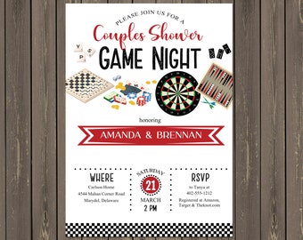 Game Night Couples Shower Invitation, Casino Theme (Printable or Printed)