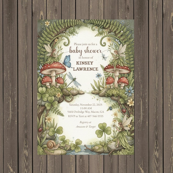 Fairy Garden Baby Shower Invitation, Enchanted Forest Template (Digital Download)