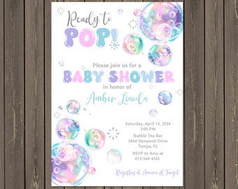 Ready to Pop Baby Shower Invitation: Pastel Bubbles (Printable or Printed)