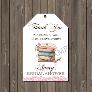 Book Themed Bridal Shower Favor Tag, Book Lover Bridal Shower Favor Tags, Pink Lace Thank You Tags, Printable