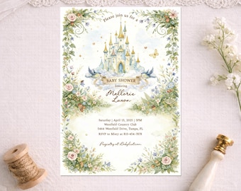 Fairytale Castle Baby Shower Invitation, Storybook Princess Theme Shower Invite, Printable or Printed