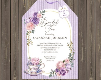 Lavender Floral Bridal Tea Party Invitation (Printable or Printed)