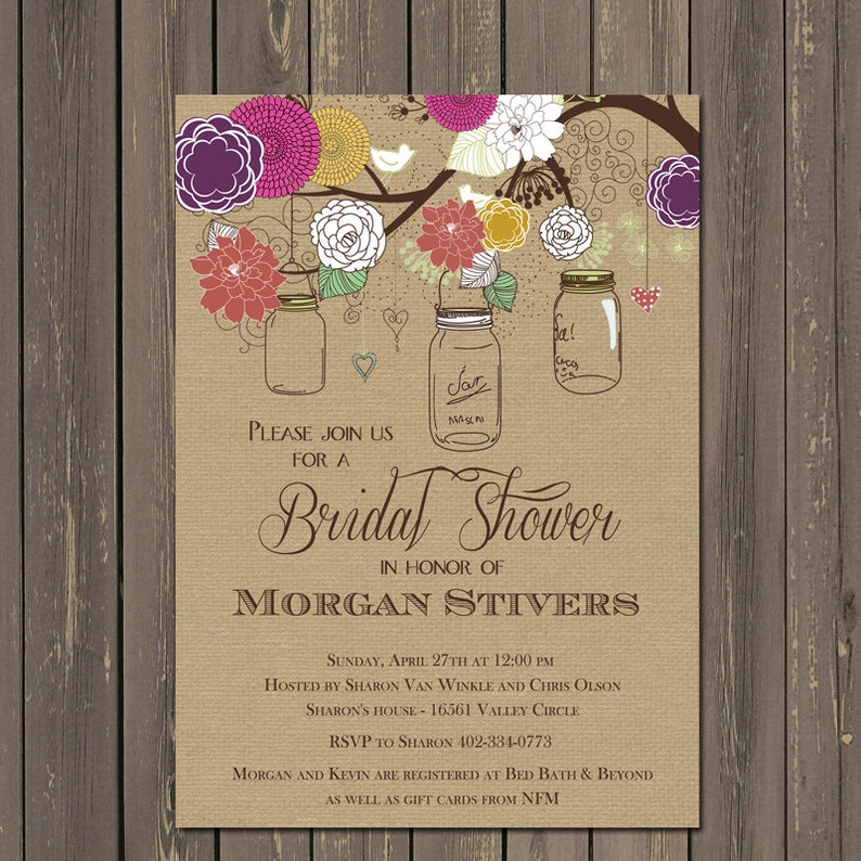 Mason Jar Bridal Shower Invitations Rustic Mason Jar Invites Etsy