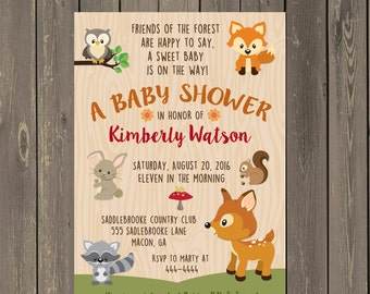 Woodland Baby Shower Invitation, Woodland Animals Shower Invite, Woodland Themed Invite, Forest Animal Baby Shower, Printed or DIY