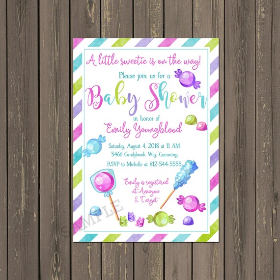 Candy Baby Shower Invitation, Little Sweetie Baby Shower Invitation, Watercolor Candy Invitation, Sweets Baby Shower, Baby Girl Invite Il_570xn