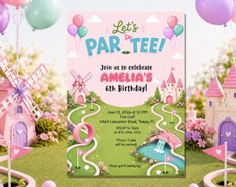 Pink Mini Golf Birthday Invitation, Miniature Golf Birthday Party Invite, Girl's Putt Putt Birthday Invitation, Editable, Instant Download