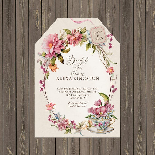 Bridal Shower Tea Party Invitation, Tea Bag High Tea Invitation, Tea Cup Shower, Bridesmaid Tea Invitation, Printable or Printed