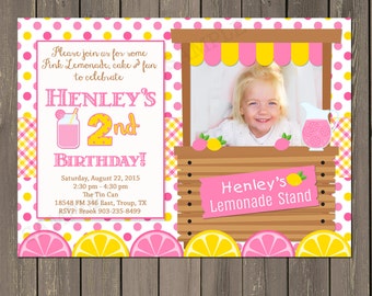 Pink Lemonade Birthday Invitation, Lemonade Stand Birthday Party Invite, Pink and Yellow girls photo birthday invitation, diy or Printed