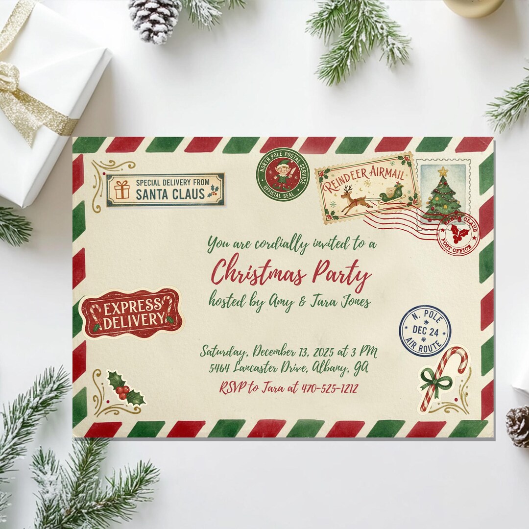 Santa Christmas Party Invitation | North Pole Letter Holiday Invite ...