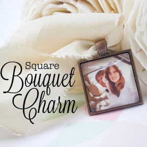 Photo Bouquet Charm - Custom Bouquet Charm - Bridal Bouquet Charm - Wedding Photo Charm - Antique Copper Bouquet Charm - 25 mm / 1 in Square