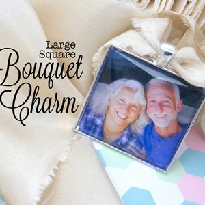 Custom Bouquet Charm - Wedding Photo Charm - Wedding Photo Gift - Photo Bouquet Charm - Bride Bouquet Charm - Silver Charm - 35 mm Square