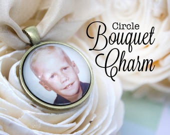 Memorial Bouquet Charm - Wedding Photo Charm - Photo Bouquet Charm - Bride Bouquet Charm - Bronze Bouquet Charm - 25 mm / 1 in Circle