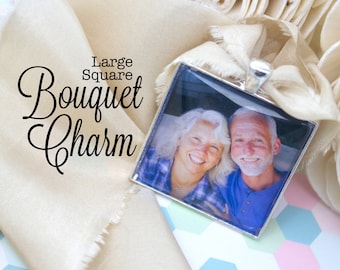 Custom Bouquet Charm - Wedding Photo Charm - Wedding Photo Gift - Photo Bouquet Charm - Bride Bouquet Charm - Silver Charm - 35 mm Square