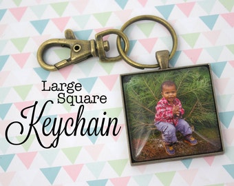 Personalized Photo Keyring - Custom Photo Keychain - Photo Key Chain - Square Antique Bronze Keychain - Picture Keychain - 35 mm Square