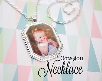 Custom Photo Necklace - Photo Jewelry - Octagon Photo Necklace - Personalized Photo Pendant - Picture Necklace - 22 x 30 mm Octagon