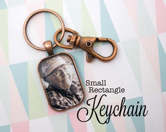 Memorial Photo Keychain - Custom Photo KeyChain - Antique Copper Keychain - Personalized Key Chain - Photo Keyring - 20x30 mm Rectangle