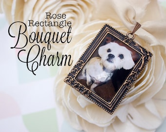 Personalisierter Bouquet Charm - RosenStrauß Charm - Foto Bouquet Charm - Hochzeit Foto Geschenk - Antik Kupfer Bouquet Charm - 25 x 35 mm Rechteck