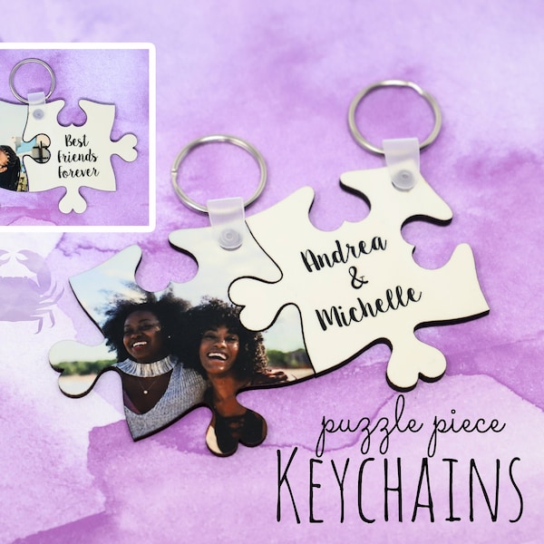 Puzzle Piece Keychain - Double Sided Keychain - Best Friends Keychain - Puzzle Keychain - Custom Photo Keychain - Photo Friends Keychain