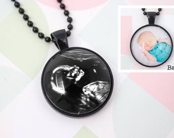 Sonogram Foto Halskette - Doppelseitiger Fotoschmuck - Kreis Halskette - Zwei Foto personalisierter Anhänger - 25 mm / 1 in Circle