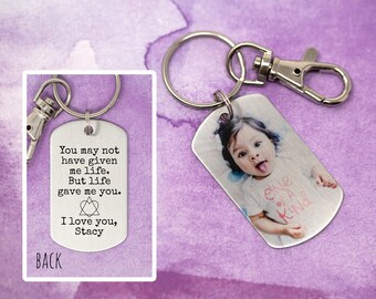 Adoption Mama Schlüsselanhänger - Sie haben mir vielleicht nicht das Leben gegeben, aber das Leben hat mir - Personalisierter Hundeanhänger - Foto Dog Tag - Adoption Dog Tag - Mama Geschenk