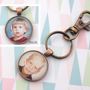 Two Sided Photo Keyring - Custom Photo KeyChain - Copper Key Ring - Personalized Key Chain - Double Photo Keychain - 25 mm / 1 in Circle
