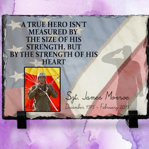 Personalized Memorial Slate - Custom Slate - Remembrance Slate - Military Photo Slate - Police Memorial - Photo Slate - A True Hero