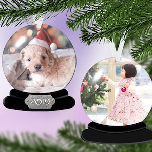 Snowglobe Ornament - Double Sided Ornament - Snow globe Photo Ornament - Personalized Ornament - Photo Ornament