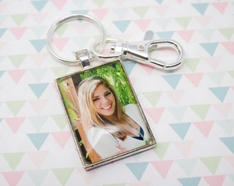 Custom Photo Keychain - Photo Key Chain - Silver Keychain - Photo Keyring - Personalized Photo Keychain - 25 x 35 mm Rectangle