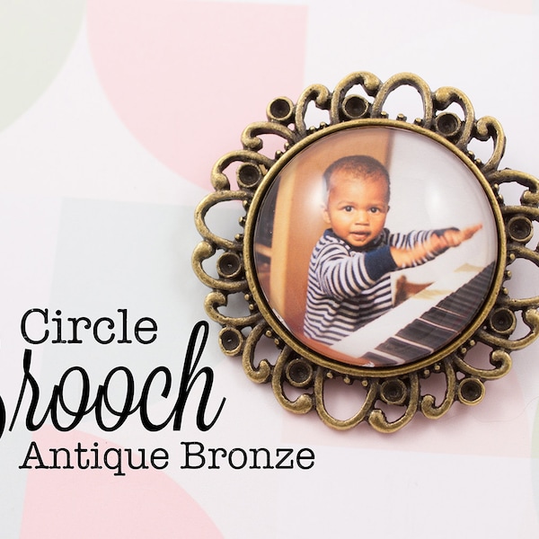 Custom Photo Brooch Antique Bronze Circle 1 Inch / 25 mm Pin Personalized Gift