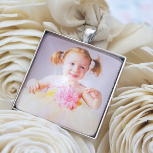 Wedding Photo Charm - Custom Bouquet Charm - Photo Bouquet Charm - Bride Bouquet Charm - Antique Silver Bouquet Charm - 35 mm Square