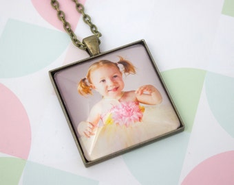 Custom Photo Pendant - Square Photo Necklace - Personalized Gift - Custom Necklace - Photo Keepsake - Photo Jewelry - 35 mm Square