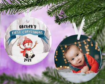 Baby Es First Christmas Ornament - Foto Ornament - Schnee Freunde Ornament - Personalisierter Ornament - My First Christmas
