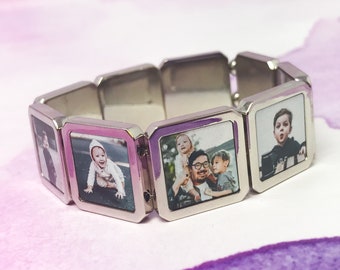 Personalized Bracelet - Custom Photo Bracelet - Stretch Bracelet - Custom Photo Jewelry - 20 mm Square