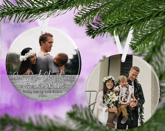Our First Christmas As a Family Ornament - FIrst Christmas - Double Sided Ornament - Photo Ornament - Personalized Ornament