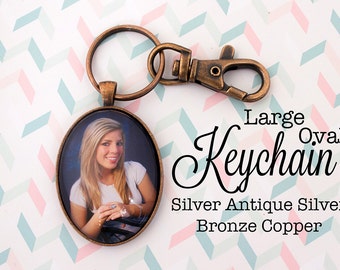 Custom Photo Keychain Oval 30x40 mm Key chain Personalized Gift Silver, Antique Silver, Antique Bronz and Antique Copper