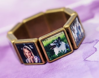 Personalized Bracelet - Custom Photo Bracelet - Stretch Bracelet - Custom Photo Jewelry - 20 mm Square