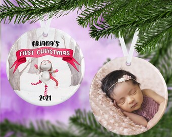 Baby Es First Christmas Ornament - Foto Ornament - Schnee Freunde Ornament - Personalisierter Ornament - My First Christmas