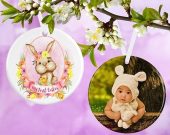 Baby's First Easter Ornament - Photo Ornament - Double Sided Ornament - Circle Easter Ornament - Personalized Easter Ornament