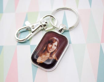 Custom Photo Keyring - Photo Key Chain - Silver Keychain - Personalized Key Chain - Memorial Photo Keychain - 20x30 mm Rectangle